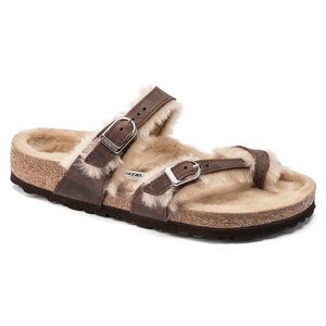 NEW Birkenstock Mayari Shearling Brown Nubuck Leather Oiled Sandals EU 38 US 7.5